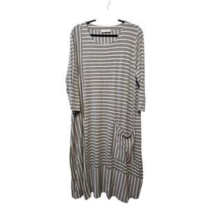 Noen Striped Midi Dress Womens 16 Grey Stretch Lagenlook Slouchy Comfort Pocket